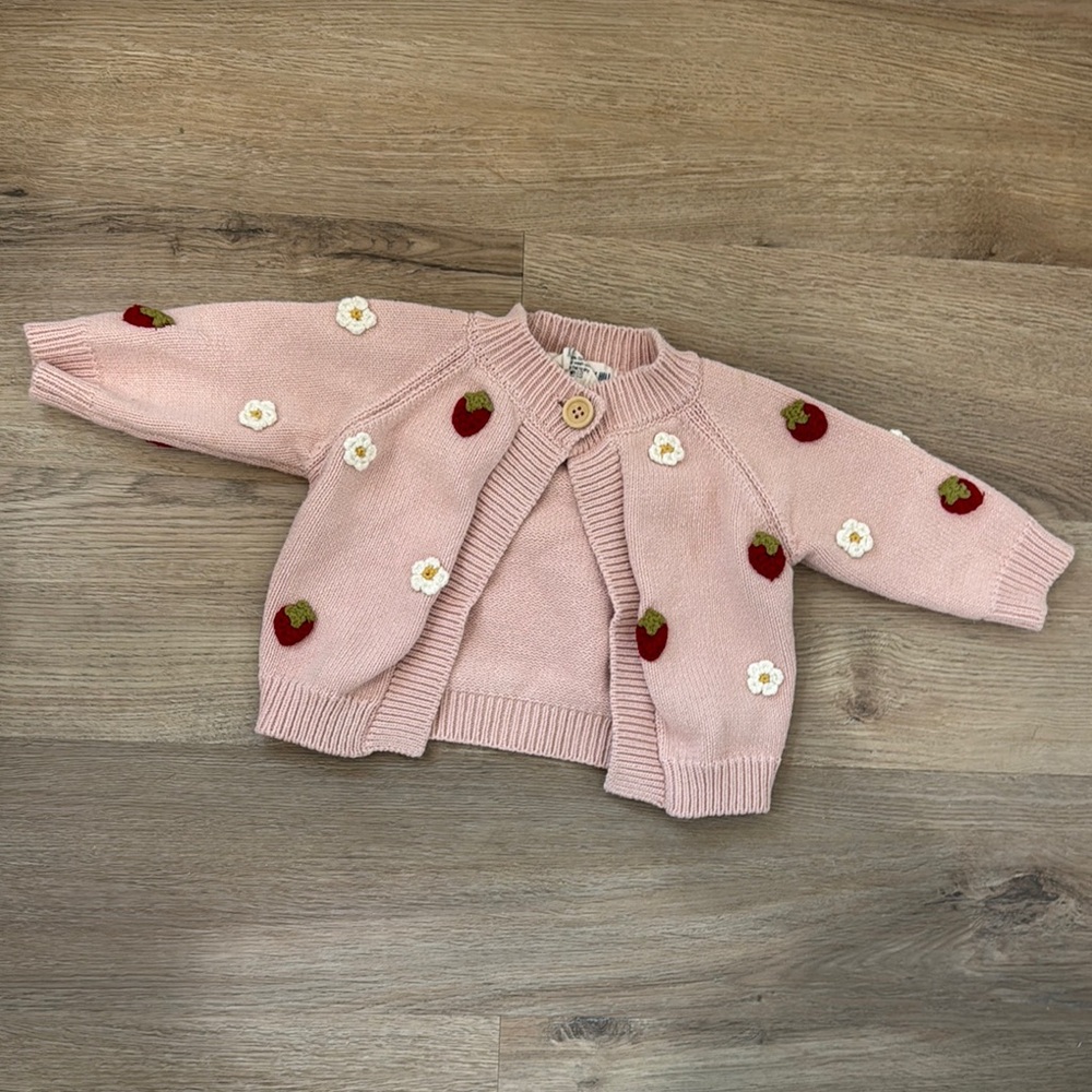 Blueberry Hill Baby Pink Strawberry Knit Cardigan